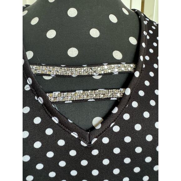 Sweet Violet Womens Tank Sz S Black White Polka Dot Rhinestone Bling NEW - Picture 6 of 8